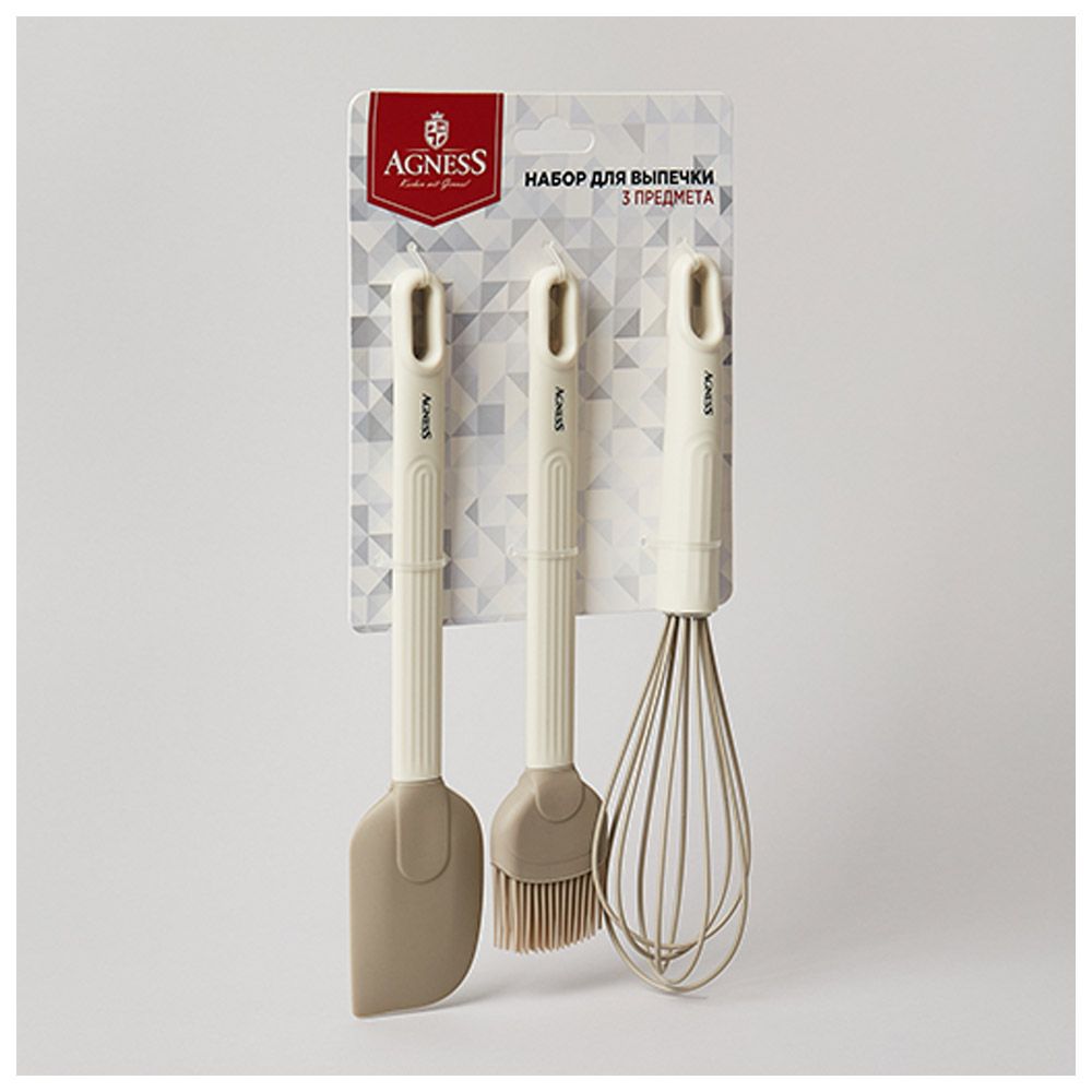 НАБОР: ВЕНЧИК, ЛОПАТКА, КИСТОЧКА AGNESS, 3 ПРЕДМЕТА (МАЛ=12ШТ)