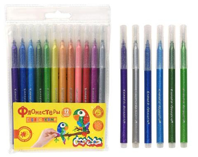Фломастеры 12цв. с блёстками, кругл. корп., легкосмываемые (Каляка-Маляка)