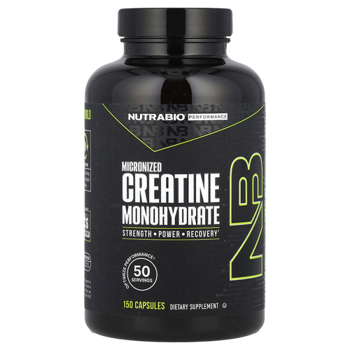 NutraBio, производительность, микронизированный моногидрат креатина, 150 капсул (833 мг в 1 капсуле)