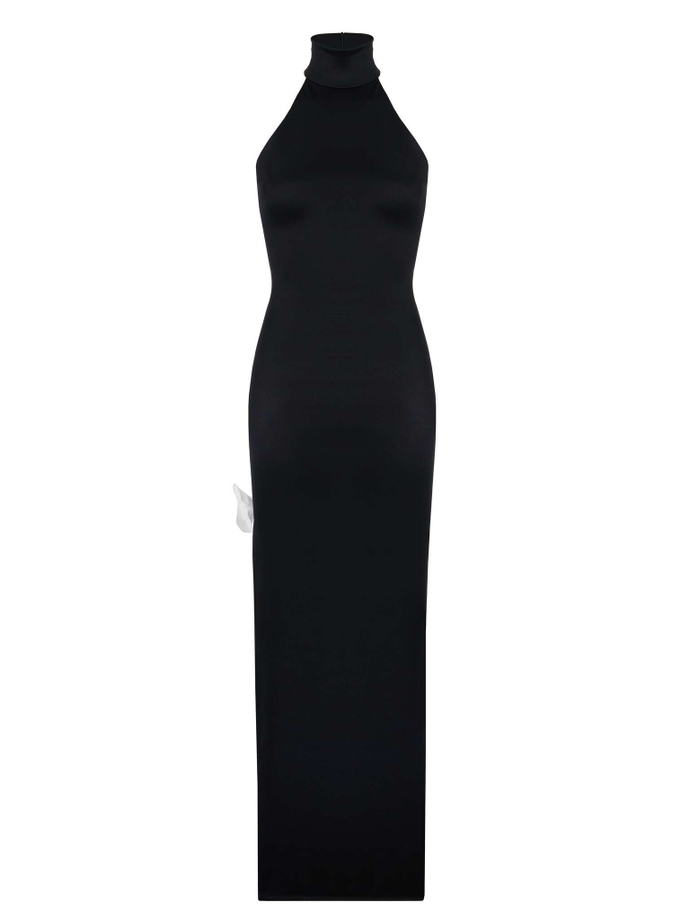 Платье длинное с разрезом и бантиком