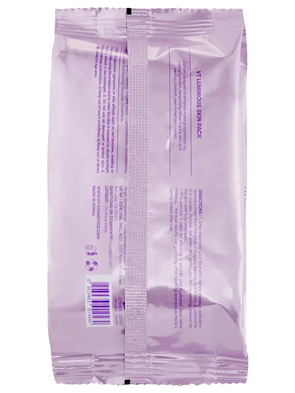 VT Cosmetics Тонер-пэды с глутатионом для подготовки кожи к макияжу 31 Luminous Skin Pack 100 шт