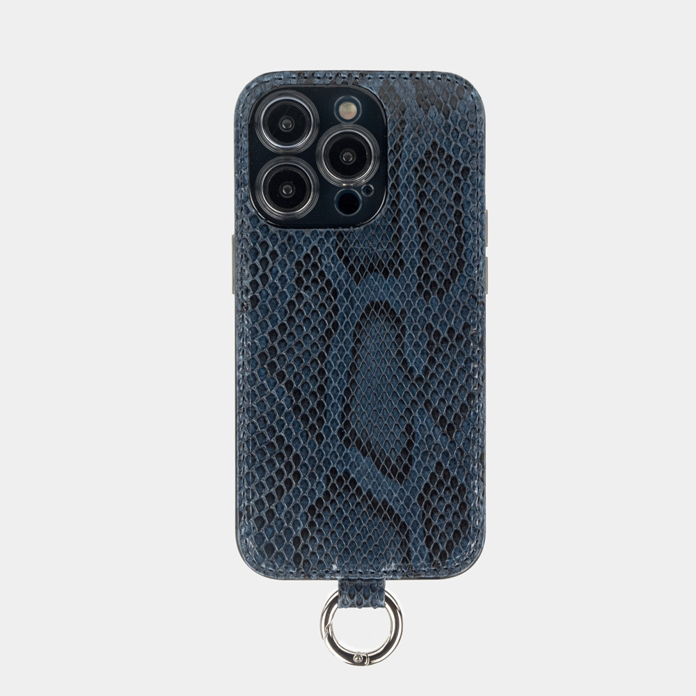 Чехол-накладка кожаная для iPhone 14 Pro синего цвета