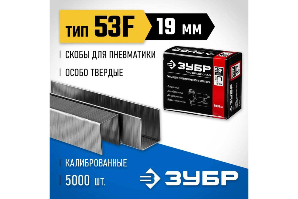 Особотвердые скобы ЗУБР Профессионал плоские, тип 53F, 19 мм, 5000 шт. 31950-19