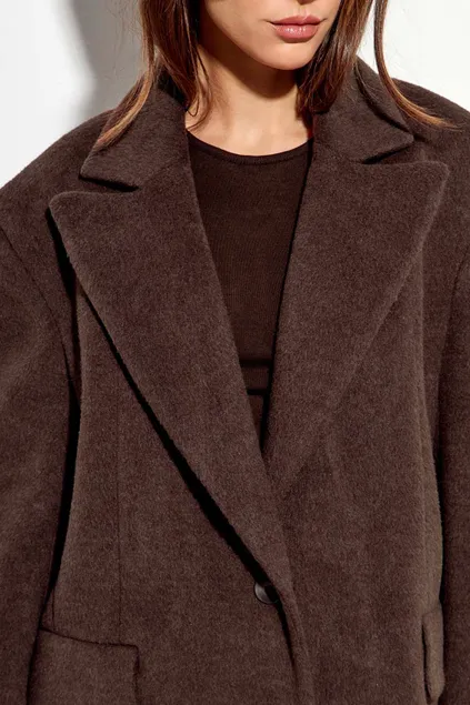 Пальто с шерстью прямого кроя цвета шоколад