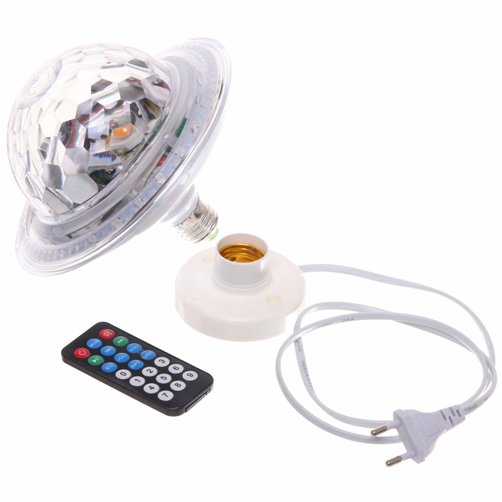 Диско-лампа светодиодная «Калейдоскоп красок», цоколь Е 27, Bluetooth, МР3, USB с удлинителем (220V)