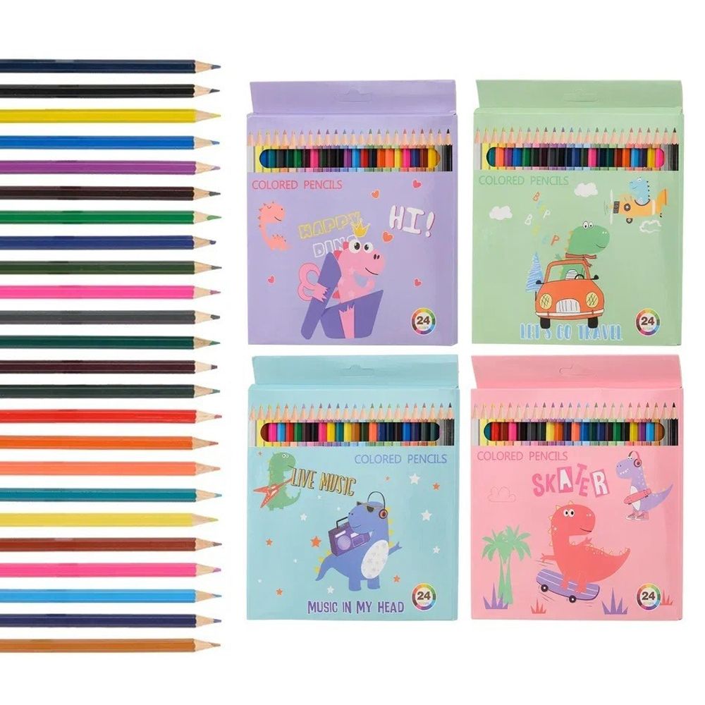 Карандаши цветные, Basir, пластиковые, серия "Dino", цветная упаковка, 24 шт Карандаши цветные, Basir, пластиковые, серия "Dino", цветная упаковка, 24 шт