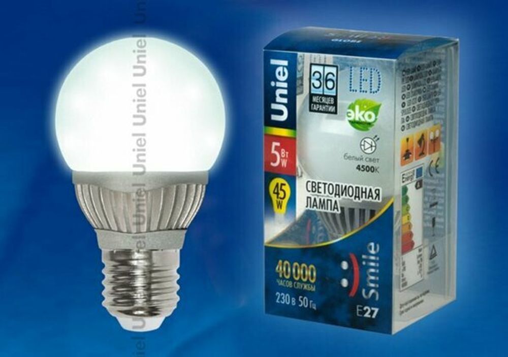 LED-G60-5W/NW/E27/FR ALS01SL Лампа светодиодная. Форма шар, матовая колба. Материал корпуса алюминий. Цвет свечения белый. Серия Aluminium Smile. Уп