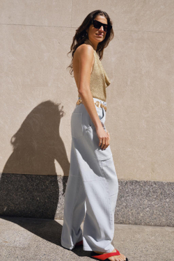 ZARA ТРИКОТАЖНЫЙ ТОП ХАЛТЕР С БЛЕСТЯЩЕЙ НИТЬЮ, ЗОЛОТИСТЫЙ