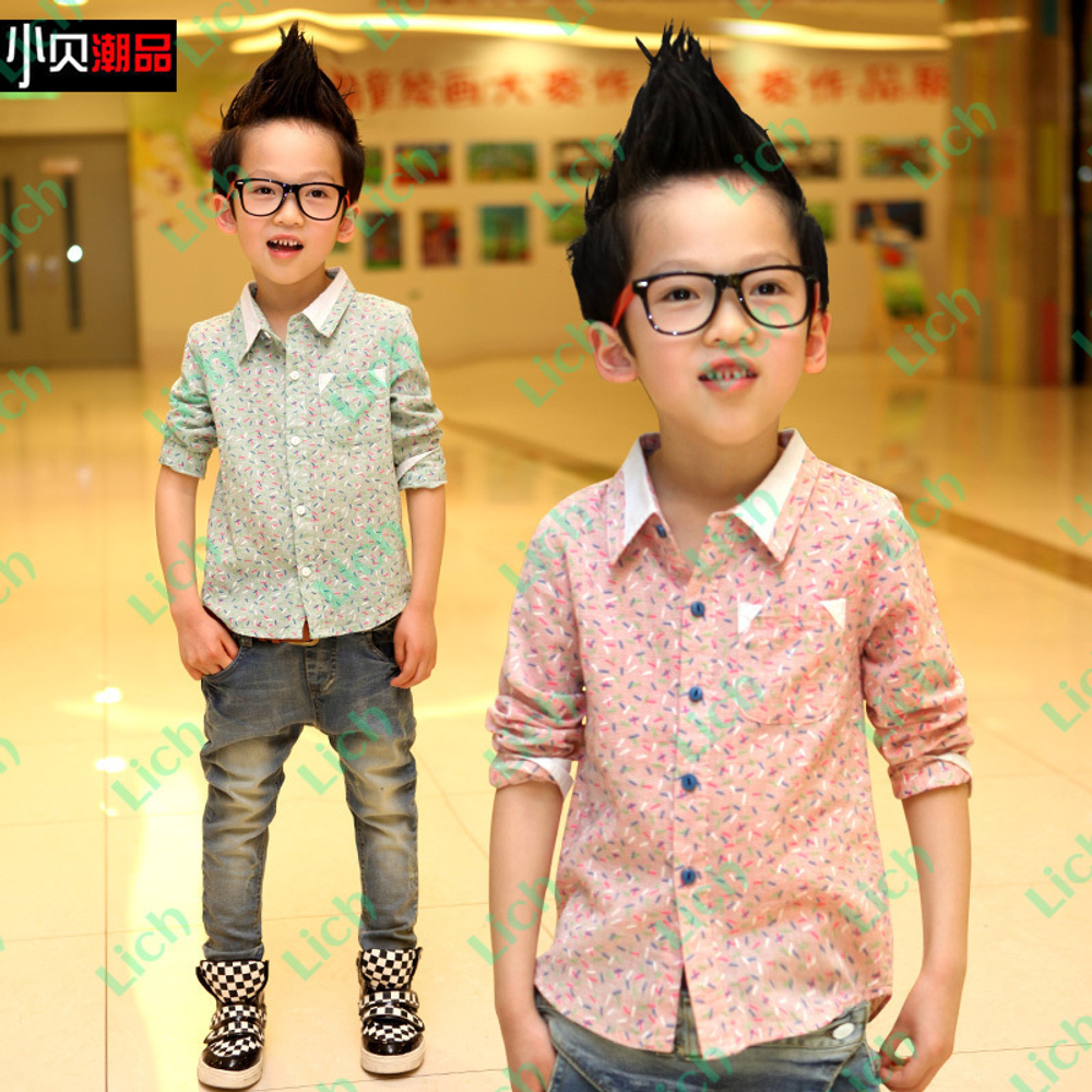 Рубашка с пестрым принтом и однотонными вставками