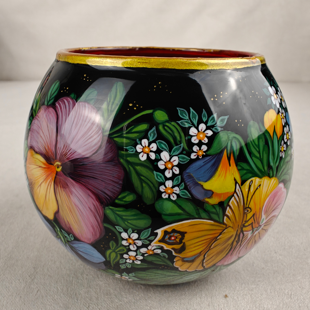 Вазочка с ручной росписью Палех "Анютины глазки"