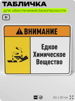 Табличка для обеспечения безопасности "Внимание едкое химическое вещество", для производства, предприятия, организаций, 40х30 см, Silver Plane x Айдентика Технолоджи