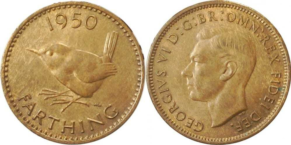 Великобритания 1 фартинг, 1949 - 1952 Крапивник XF