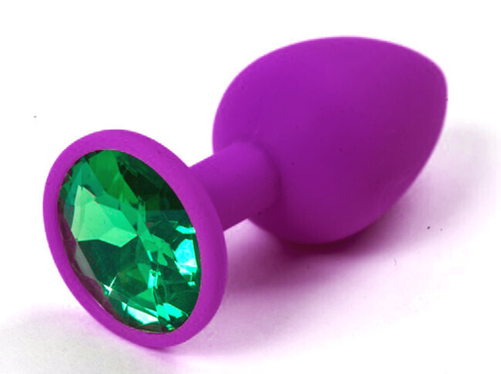 Небольшая силиконовая втулка с зеленым кристаллом Sexy Friend (7 см) (Цвет: фуксия ,зеленый)