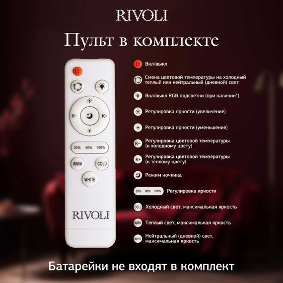 Светильник потолочный светодиодный Rivoli Eliana 6178-702 LED 3000K-6500k 80 Вт с пультом Б0069797