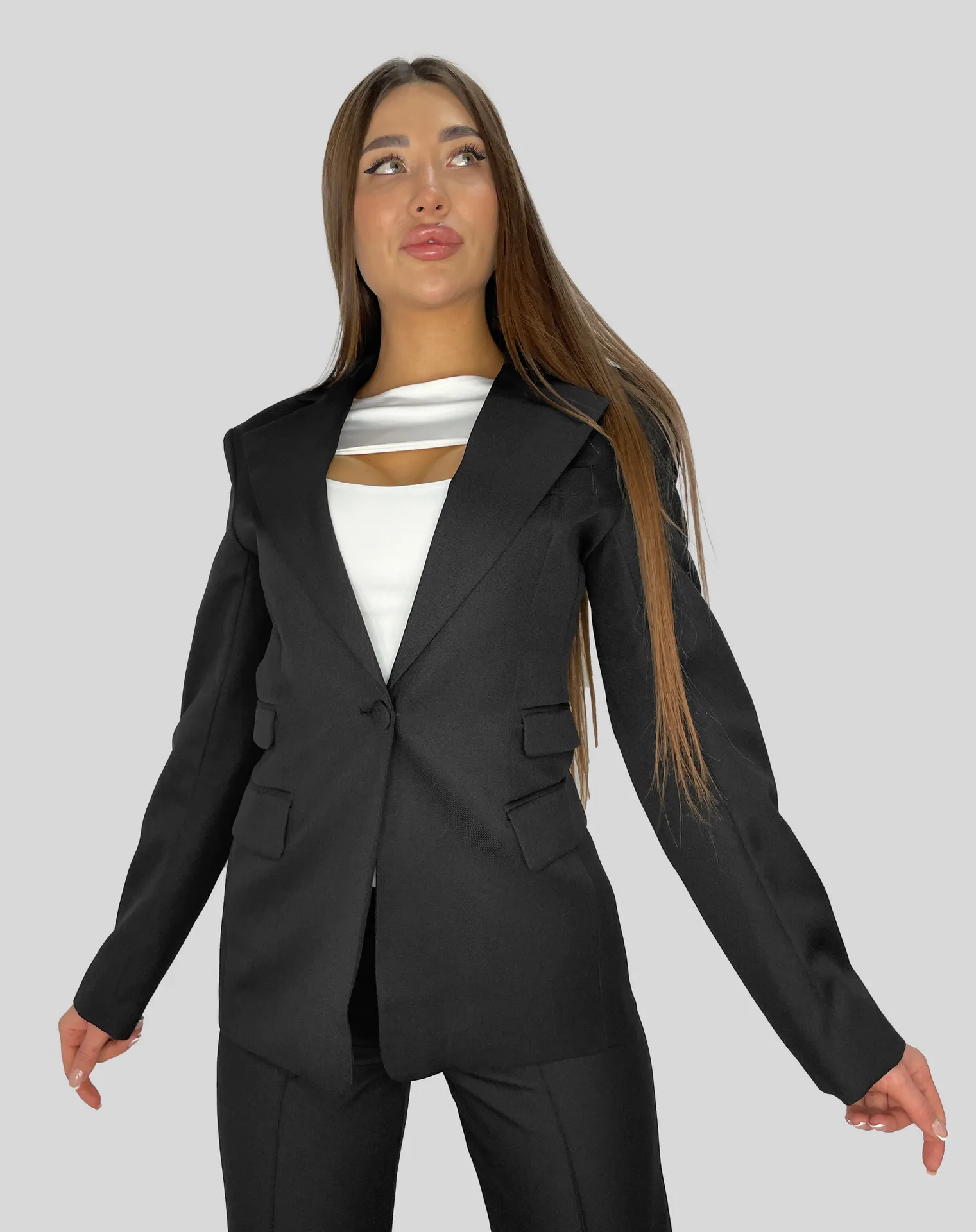 Костюм классический Bony style 064 из пиджака и прямых брюк\Черный оптом