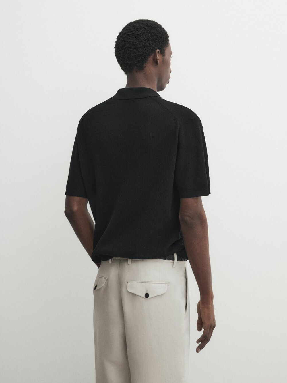 Massimo Dutti Трикотажное поло из смесового хлопка, черный