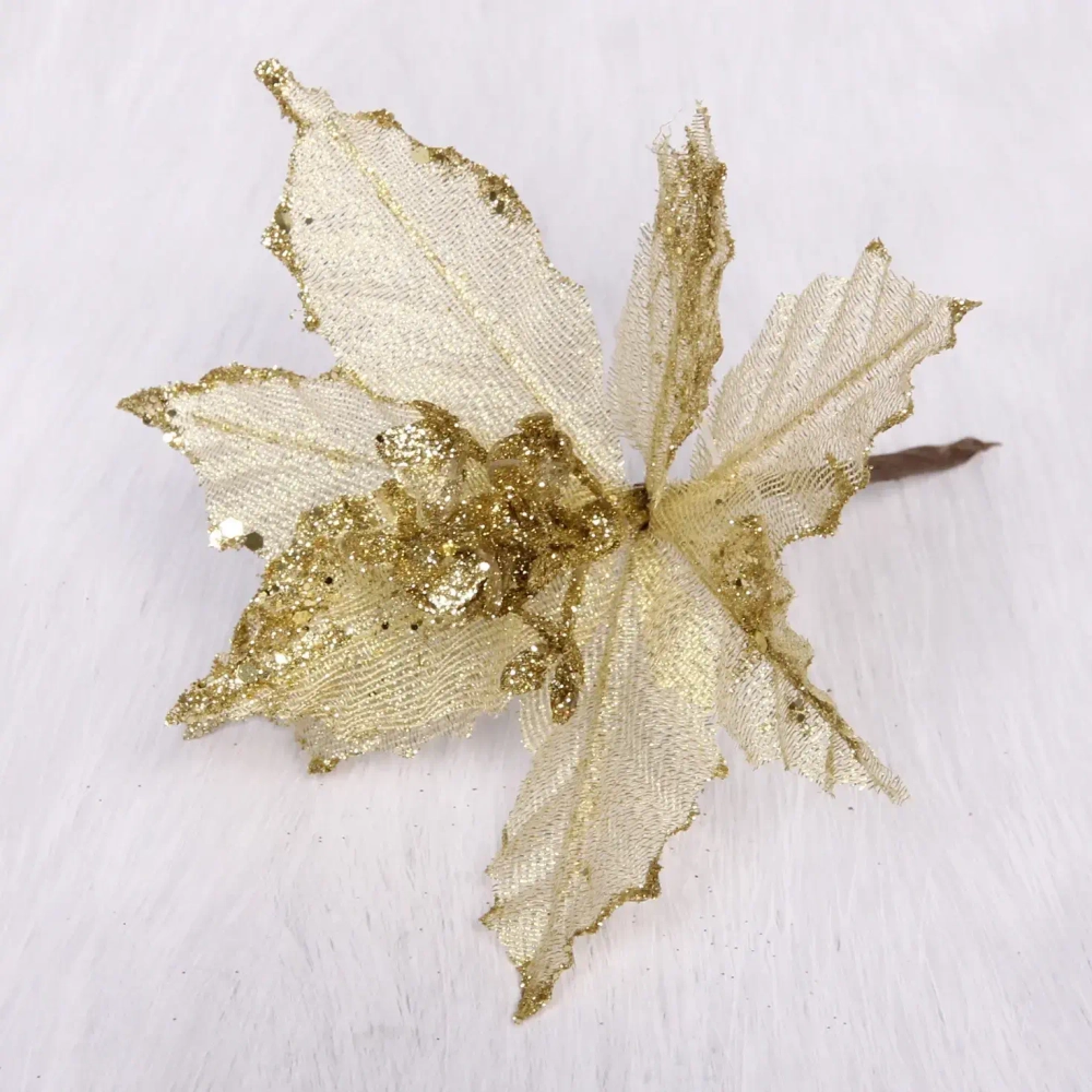 Украшение новогоднее «Пуансеттия-Вуаль» 15 см, Золото