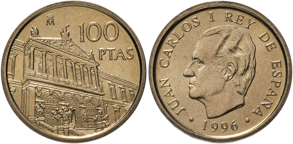Испания 100 песет, 1996 Национальная библиотека XF