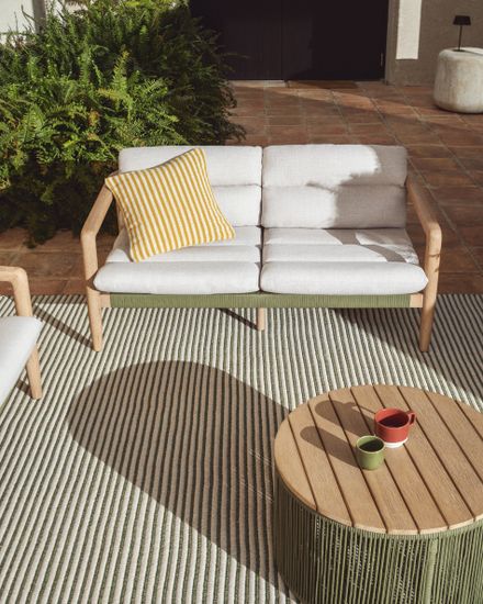 Уличный диван Menfi из массива акации и зеленой веревки, 136 см