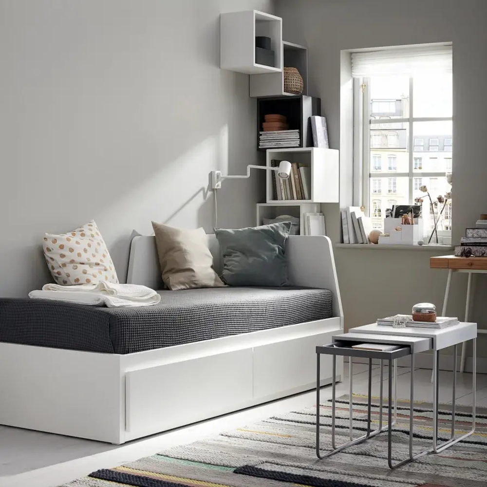 Кушетка с 2 ящиками, 2 матраса - IKEA FLEKKE/ÅGOTNES/AGOTNES, 200х80 см, белый, ФЛЕККЕ/ОГОТНЕС ИКЕА