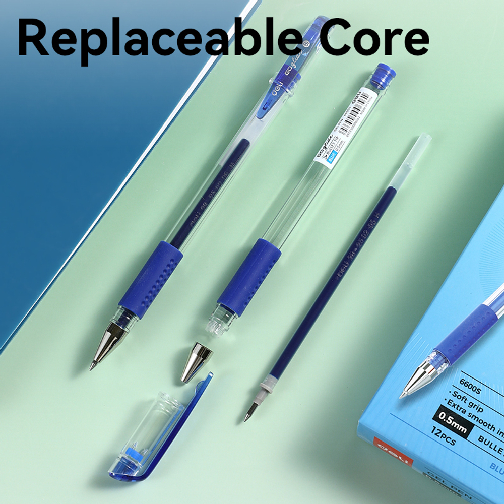 Ручка гелевая DELI "6600" 0,5 мм, синяя