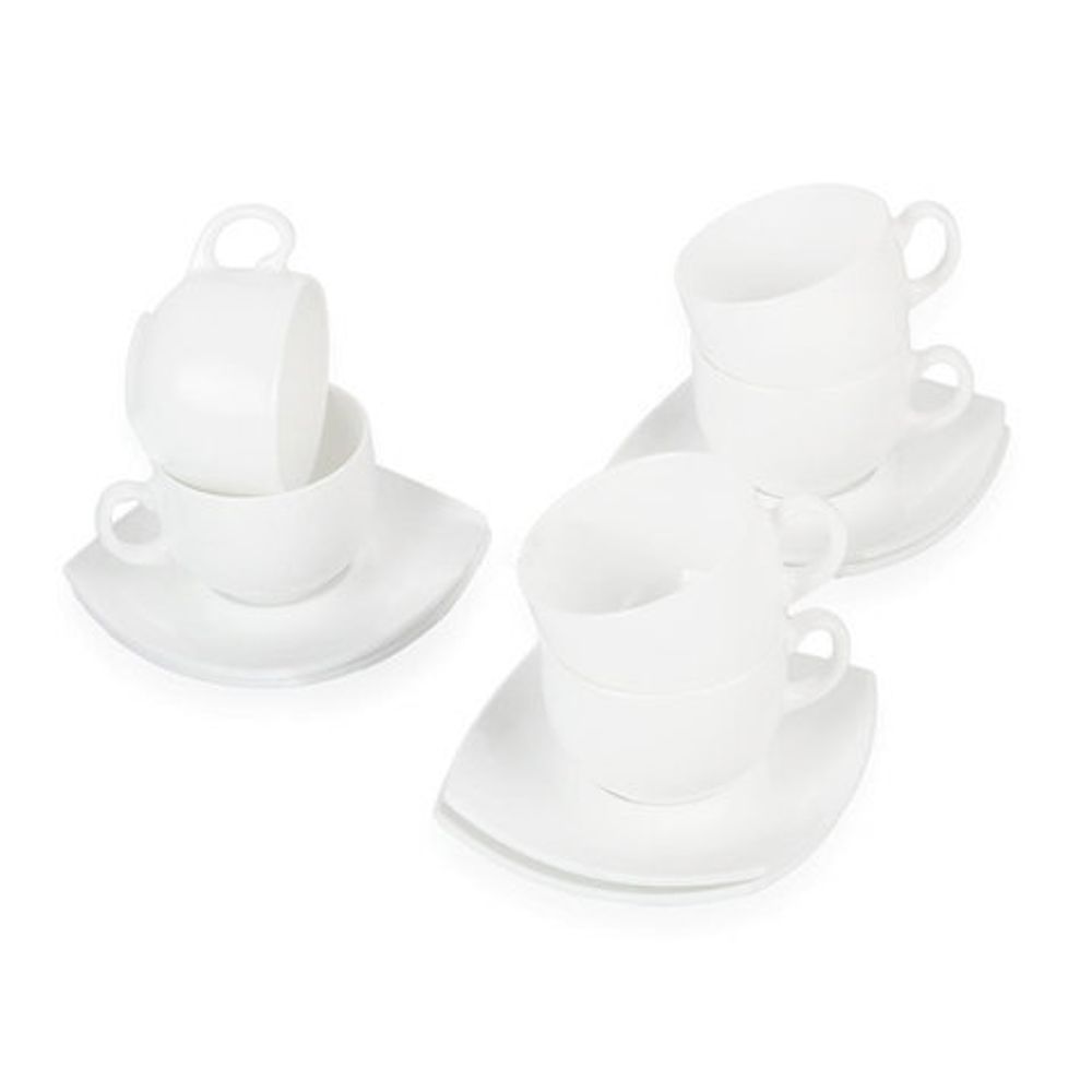 Набор чайный на 6 персон, 6 чашек 220 мл и 6 блюдец, белое стекло, "Quadrato white", LUMINARC, E8865