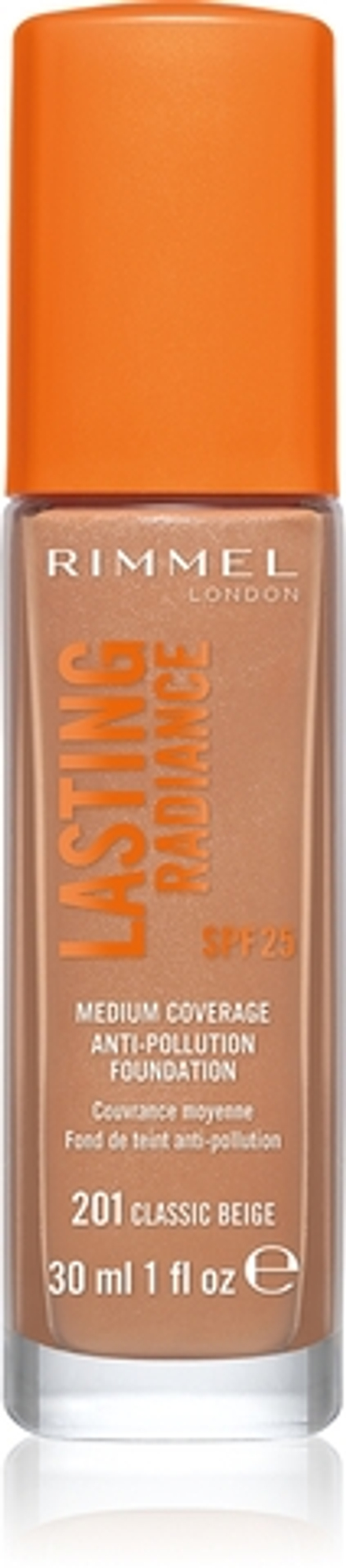 Rimmel Lasting Radiance - Тональная основа с SPF 25, осветляющая оттенок 201 Classic Beige, 30 ml