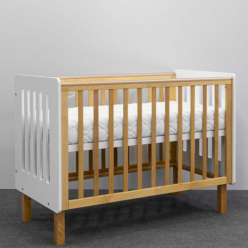 Кровать Antemi Mari 120х60 с маятником Ник 14 б/д Белый/Дерево + НиК 15 д Дерево