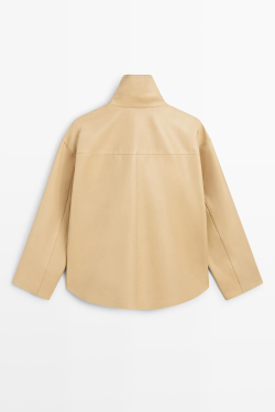 Massimo Dutti Рубашка из кожи наппа, ванильный