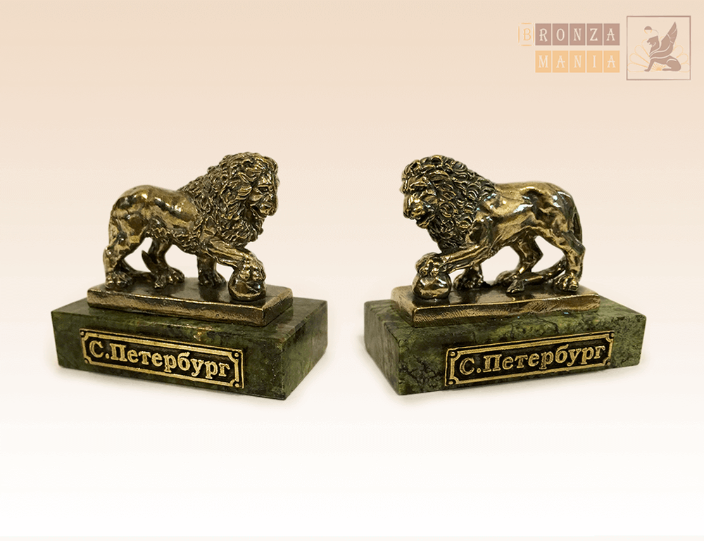 Фигурка Лев с шаром правый и левый (комплект) на змеевике