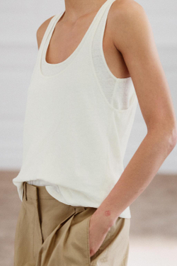 ZARA ТОП ИЗ ХЛОПКА И ЛЬНА, ЭКРЮ