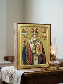 Икона Николая Чудотворца, святителя (в красной митре) на дереве: 125 х 160 (Синопсисъ)
