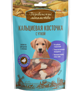 Деревенские лакомства Для щенков Кальциевая косточка с уткой, 90гр.