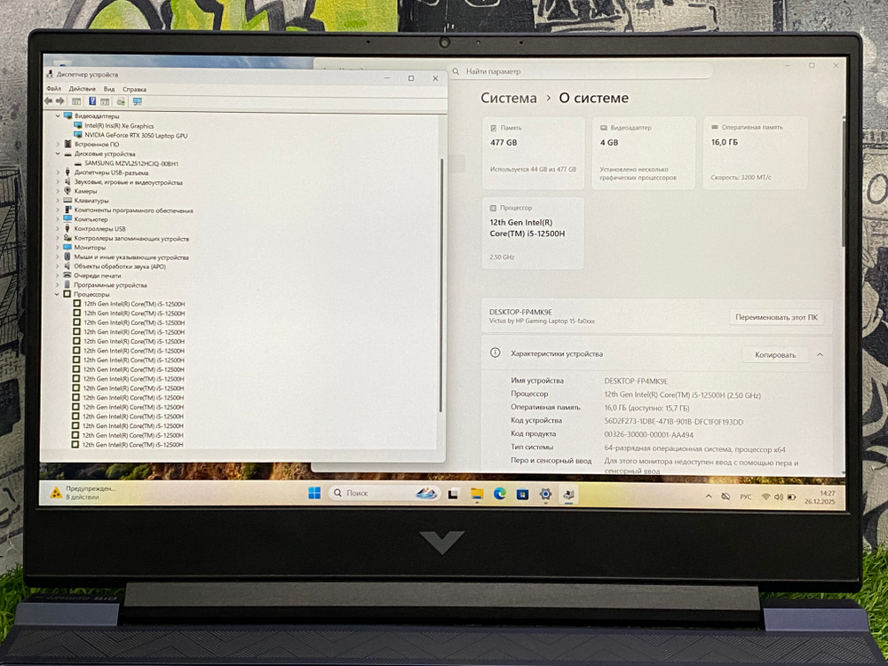Hp FHD 144герц i5-12/ssd512/16gb/rtx3050