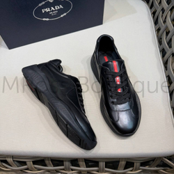 Мужские кроссовки Prada America’s cup кожаные черного цвета