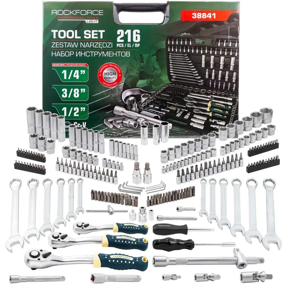 Набор инструментов 216пр. 1/4'', 3/8'', 1/2''(6гр.) RockFORCE LIGHT RF LIGHT-38841