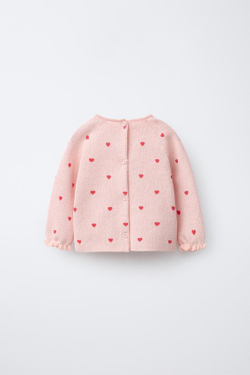 ZARA ВЯЗАНЫЙ ДЖЕМПЕР С ПРИНТОМ СЕРДЦЕ, РОЗОВЫЙ