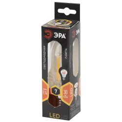Лампа светодиодная ЭРА F-LED B35-7W-827-E14 7Вт филамент свеча теплый белый свет Е14 | Филаментные декоративные