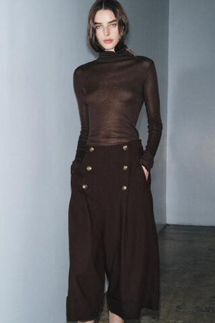 ZARA ДЛИННЫЕ ШОРТЫ С ПУГОВИЦАМИ ИЗ 100% ШЕРСТИ — ZW COLLECTION, ТЕМНО-КОРИЧНЕВЫЙ