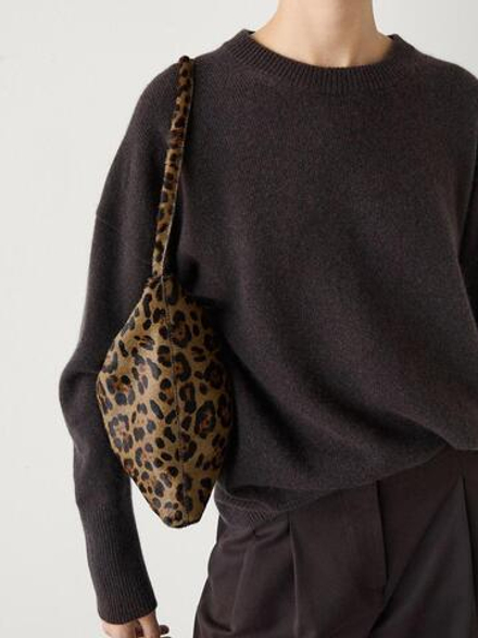 Massimo Dutti Кожаная сумка с анималистическим узором, леопардовый
