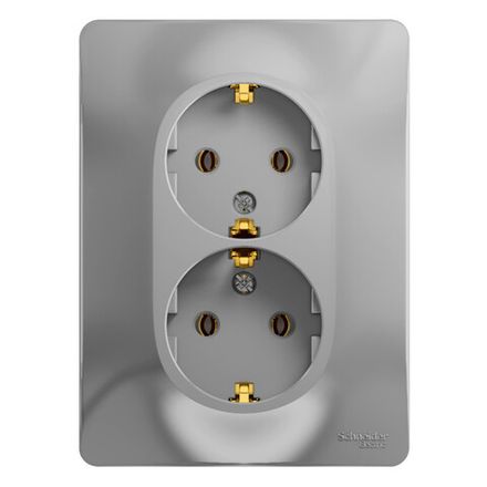 Розетка двухместная Systeme Electric Glossa Алюм с/з в сборе 16А