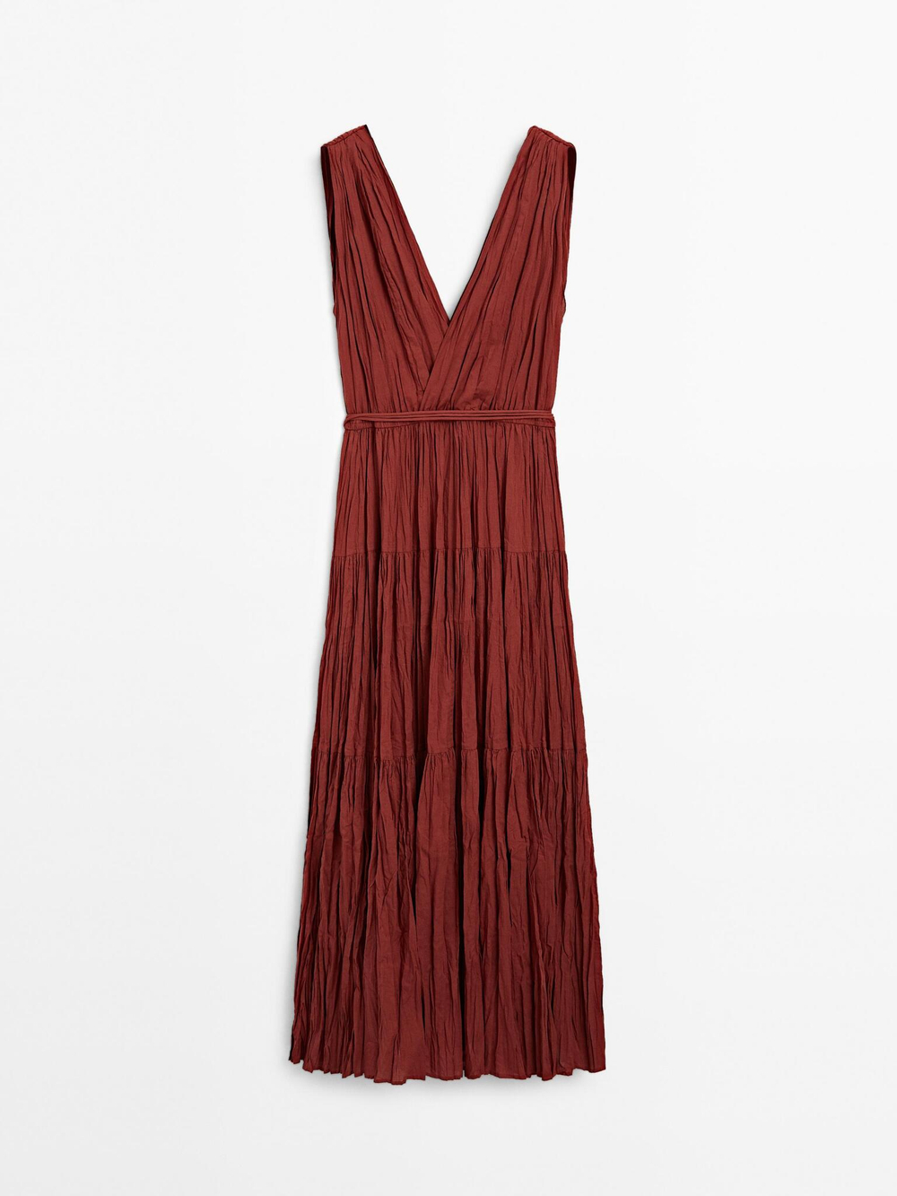 Massimo Dutti Длинное платье из 100% хлопка со складками, черепичный