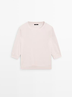 Massimo Dutti Свитер из смешанного хлопка с короткими рукавами, пыльная роза