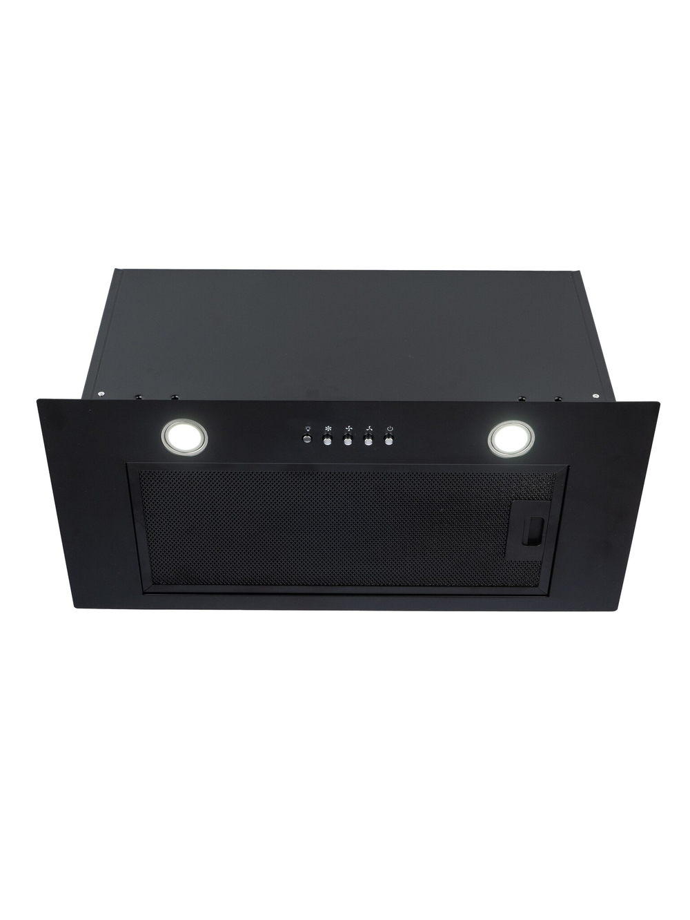 Вытяжка кухонная Quin-60 (BLACK) черный, D150мм, 1200м3/ч, полновстраиваемая, мотор 230Ватт, металл 60см, кнопочное управл.(MACBI)