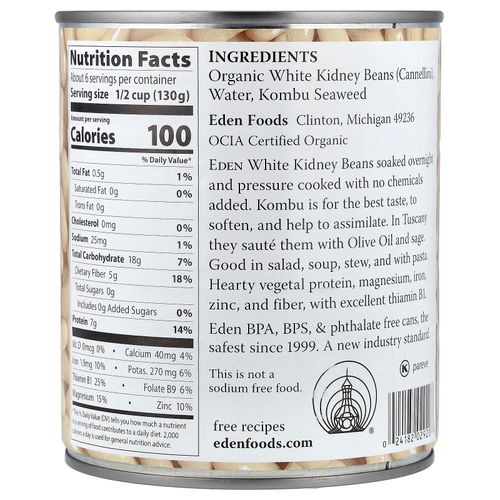 Eden Foods, органическая белая фасоль каннеллини, 822 г (29 унций)