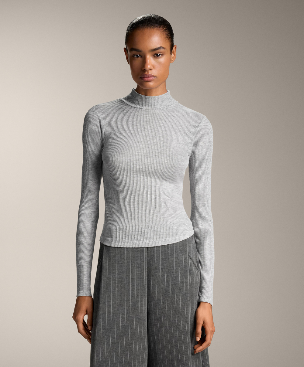 Oysho Футболка Base Layer в рубчик с высоким воротником и лиоцеллом, серый
