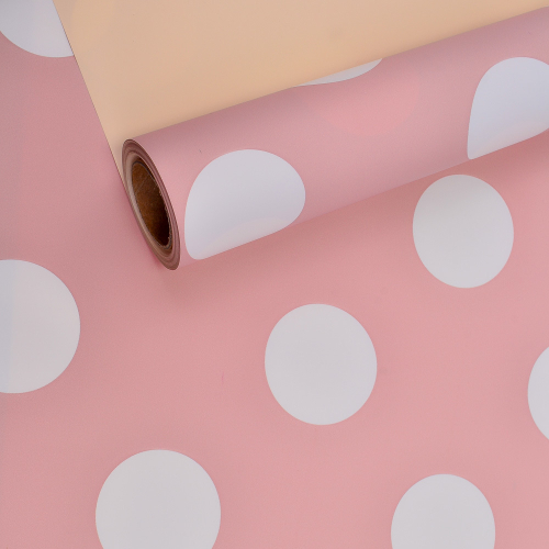 Пленка матовая двусторонняя "Горошины" Розовая/Персиковая