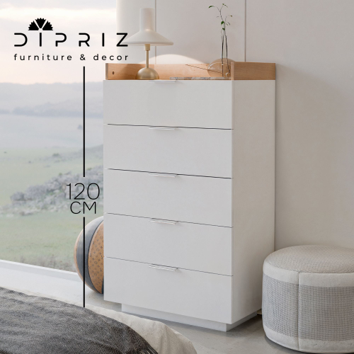 Парящий комод для одежды Меламин 5 ящиков со столиком, 70х42х120 см, белый/артизан