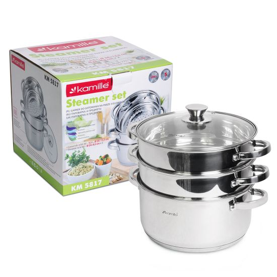 Пароварка 2-х уровневая из нержавеющей стали Kamille KM-5817 (диаметр 24 см)