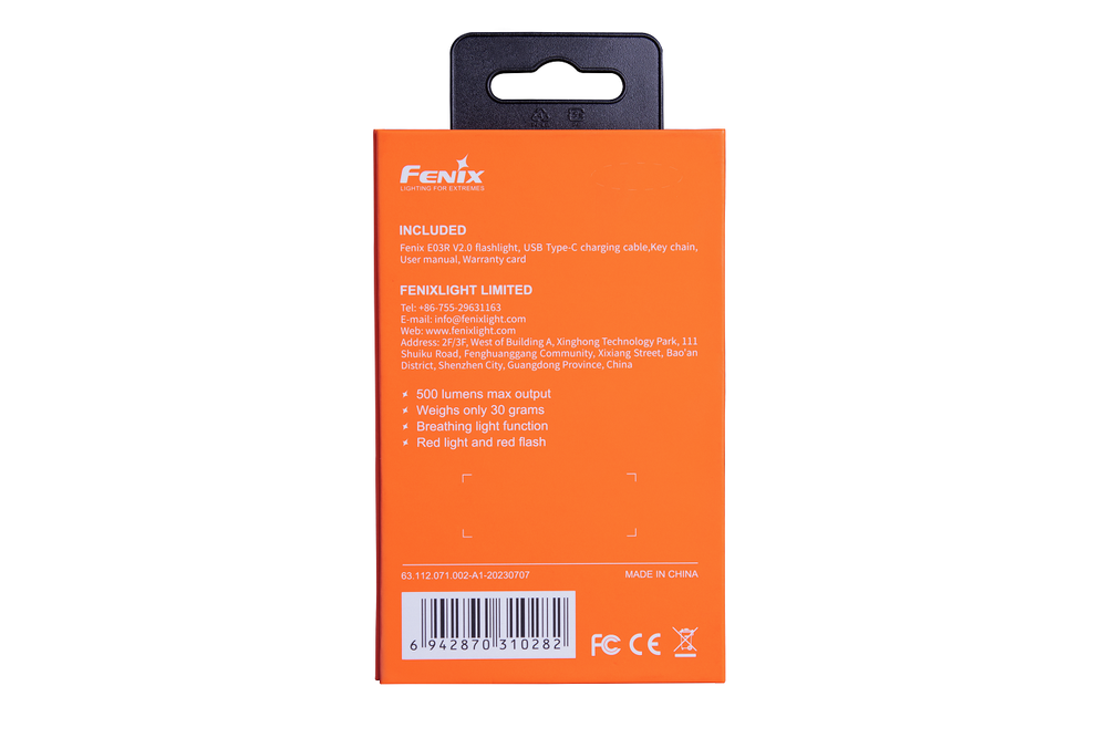 Фонарь-брелок Fenix E03R V2.0 голубой